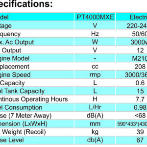 PT6500MXE – PETROL ENGINE GENERATOR (Electric)