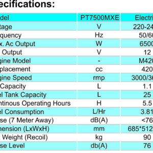 PT7500MXE – PETROL ENGINE GENERATOR (Electric)